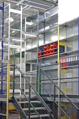 Warehouse Interior With Modern Metal Shelving System Storage