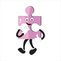 Puzzles faces. Funny bright puzzle pieces characters cute smile or angry face emotion, jigsaw emoji join friends creative shape cartoon mascot concept vector illustration of puzzle expression funny