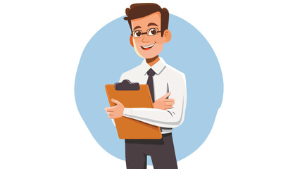 Businessman with clipboard icon over white 