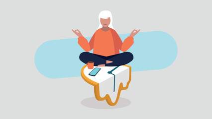 Adobe IllusVektor-Illustration einer Frau, deren Work-Life-Balance entspannt und ausgeglichen ist - Business-Konzepttrator Artwork