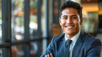 Professional Hispanic Job Candidate Man in Grey Suit Smiling