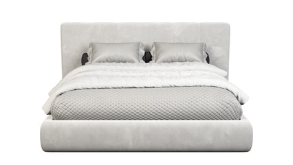 Modern double bed minimalist cutout transparent backgrounds 3d render png