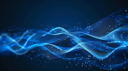 Abstract Blue Digital Waves with Artificial Neural Network Connections, Cyber Background