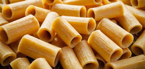   A mound of raw macaroni tubes lying beside a heap of other pasta shells