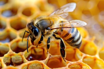 bee on honey, honeybee macro. ai generative