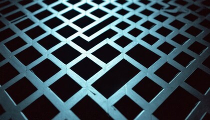   Close-up of a metal grate composed of square and rectangular shapes