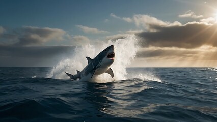 Great white shark jumps out of the water