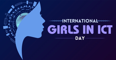 International Girls in ICT Day, campaign or celebration banner design - obrazy, fototapety, plakaty