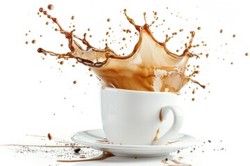 Aromatic coffee splashing in a Cappuccino cup. ai generative