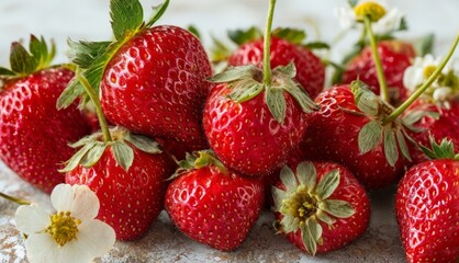   Strawberries with leaves and flowers