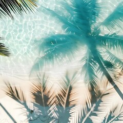 Top view of a tropical leaf shadow on water surface, an eye-catching and vibrant abstract background for summer beach vacation promotions.