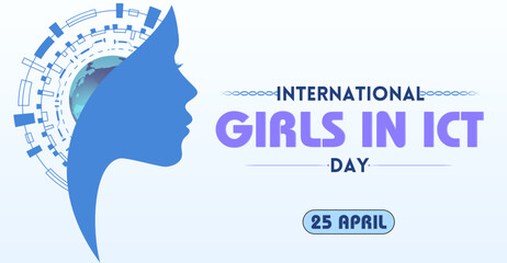 International Girls in ICT Day, 25 April. Breaking Barriers, Building Futures: Celebrating Girls in ICT. Campaign or celebration banner  - obrazy, fototapety, plakaty