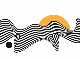 Abstract wave background, black and white wavy stripes or lines design