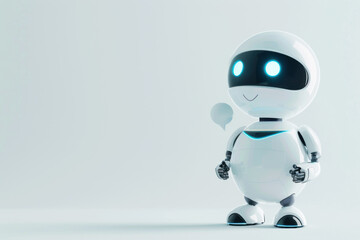 Fototapeta premium 3d rendering. Smiling robot with mock up texts bubbles and messages. ai generative