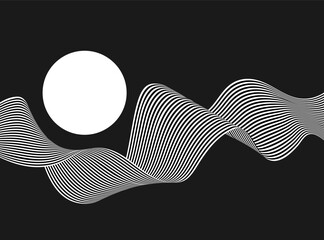 Abstract wave background, black and white wavy stripes or lines design
