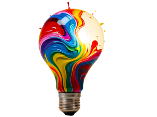 light blub made with color paint isolated on white background