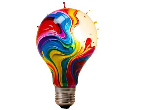 light blub made with color paint isolated on white background