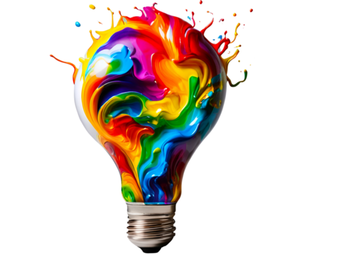 light blub made with color paint isolated on white background