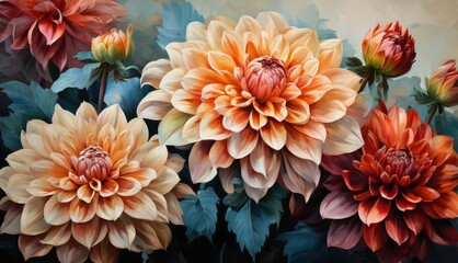   A painting of a bouquet with foliage at the base and shadows cast by the petals