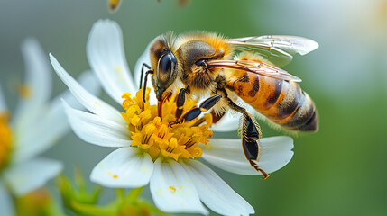 Bees On White Flower Background