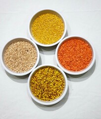 Mung bean, white gram, pigeon pea and red lentil