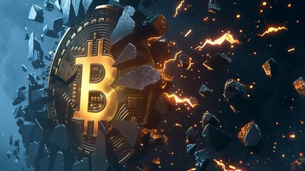 Bitcoin halving loading bar concept, cryptocurrency mining reward cut in half illustration - obrazy, fototapety, plakaty