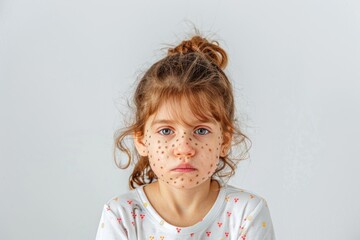 Sick child with chickenpox. Varicella virus or Chickenpox bubble rash on child body and face - obrazy, fototapety, plakaty