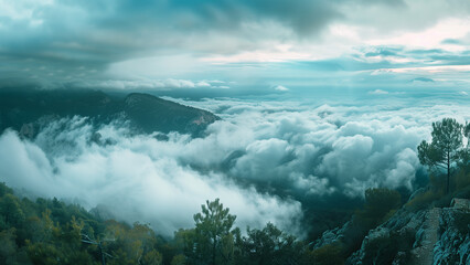 Beautiful Cloudy Landscape from the Mountains - obrazy, fototapety, plakaty