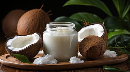 selection of cosmetic products with coconut oil