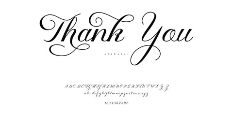 thank you wedding card alphabet font - obrazy, fototapety, plakaty