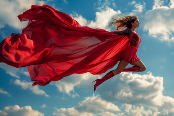 Woman superhero with large red cape
