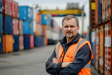 Obraz premium Portrait of an efficient logistics manager who coordinates the transportation and distribution of goods with precision