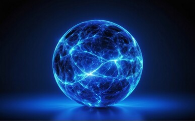 Blue glowing energy ball on black background, luxury design. trendy. high quality photo