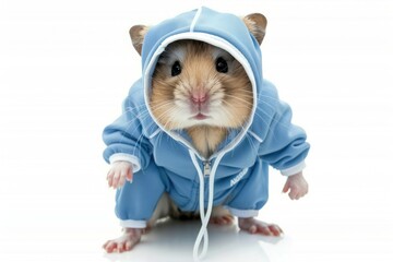 funky hamster wear sport costume suit Isolated on solid white background - obrazy, fototapety, plakaty