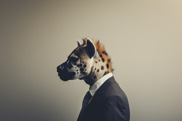 Businessman with the head of a hyena wearing a suit - obrazy, fototapety, plakaty