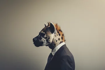 Schilderijen op glas Businessman with the head of a hyena wearing a suit © redgun