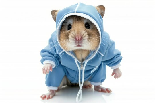 funky hamster wear sport costume suit Isolated on solid white background