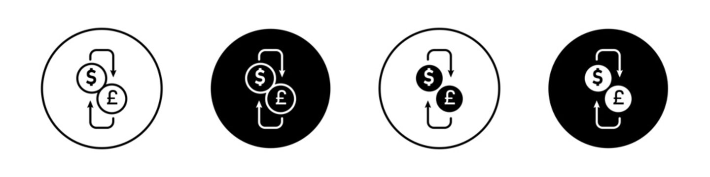 Money exchange icon set. euro to usd currency trade vector symbol. dollar foreign conversion rate sign.