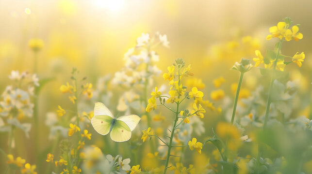 Butterfly playing with flowers