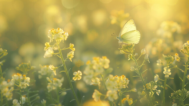 Butterfly playing with flowers