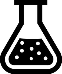 Minimalist black and white Erlenmeyer flask. Chemistry laboratory equipment illustration.