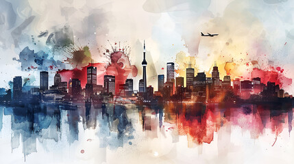 business journey trip through Canada, watercolor painting, t-shirt Design, Generative Ai