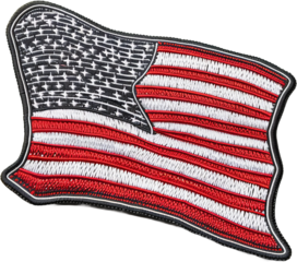 American flag embroidered patch cut out on transparent background