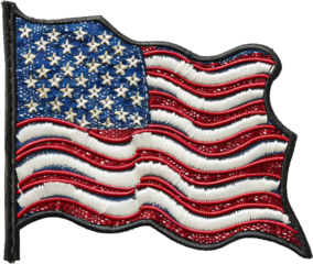 American flag embroidered patch cut out on transparent background