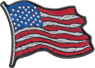 American flag embroidered patch cut out on transparent background