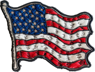 American flag embroidered patch cut out on transparent background