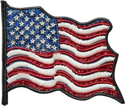 American flag embroidered patch cut out on transparent background
