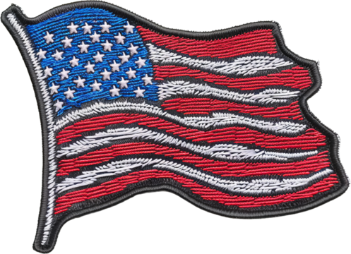 American flag embroidered patch cut out on transparent background