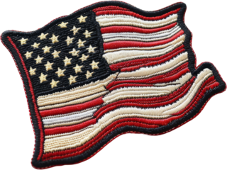 American flag embroidered patch cut out on transparent background