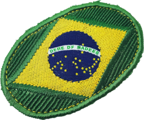 Brazilian military patch with green and yellow design cut out on transparent background